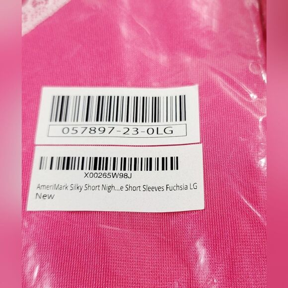 Amerimark Semi-transparent Silky V-neck Short Sleeve Nightie Lightweight Pink, L - Picture 8 of 9